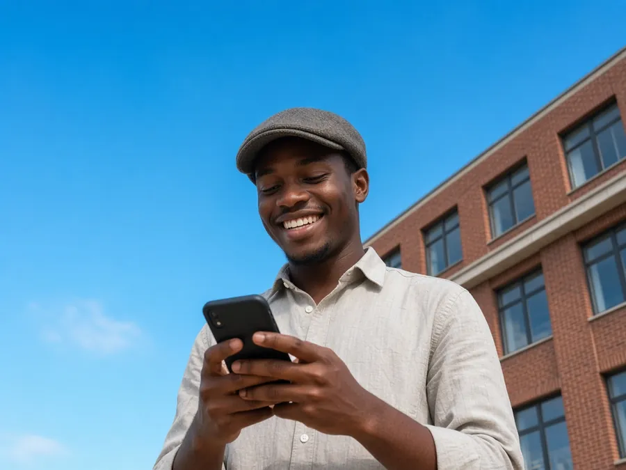 Man smiling at his phone